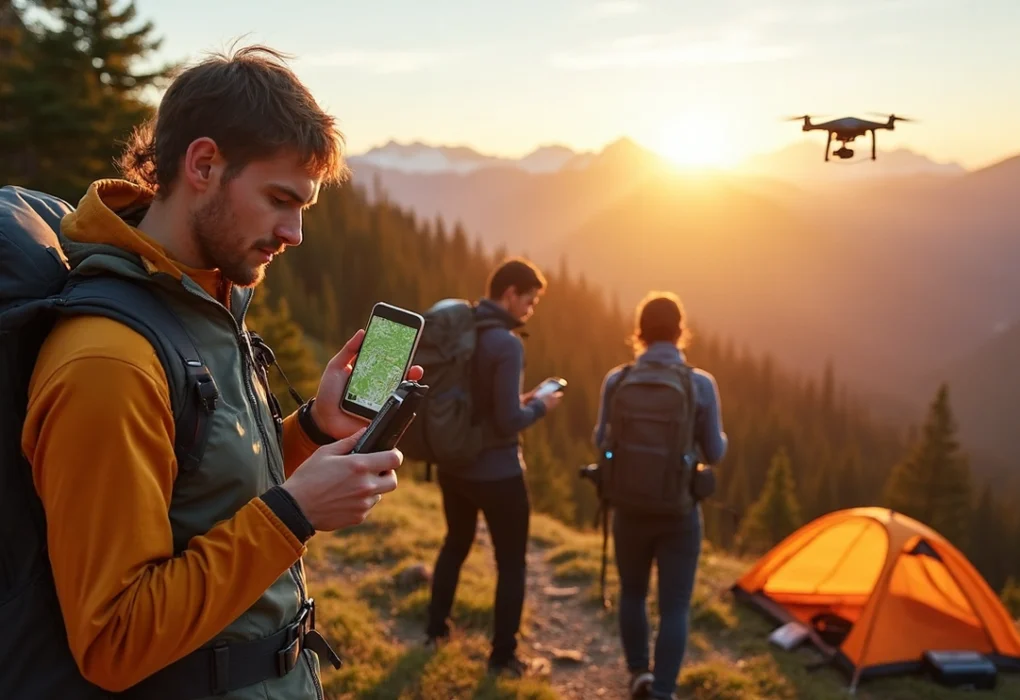 standing on mountain side with a phone in hand