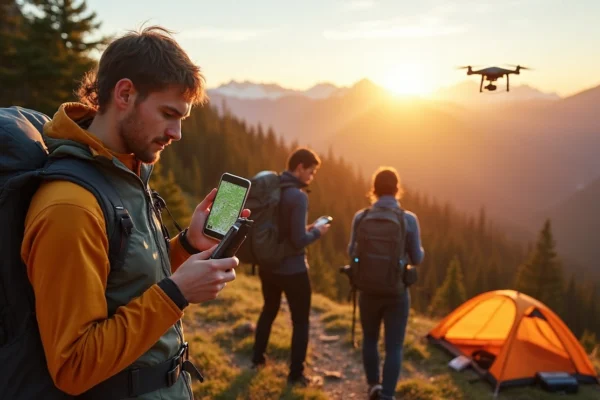 standing on mountain side with a phone in hand
