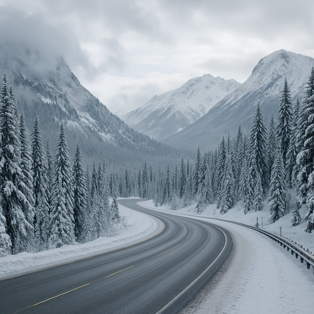 mountain road with snow